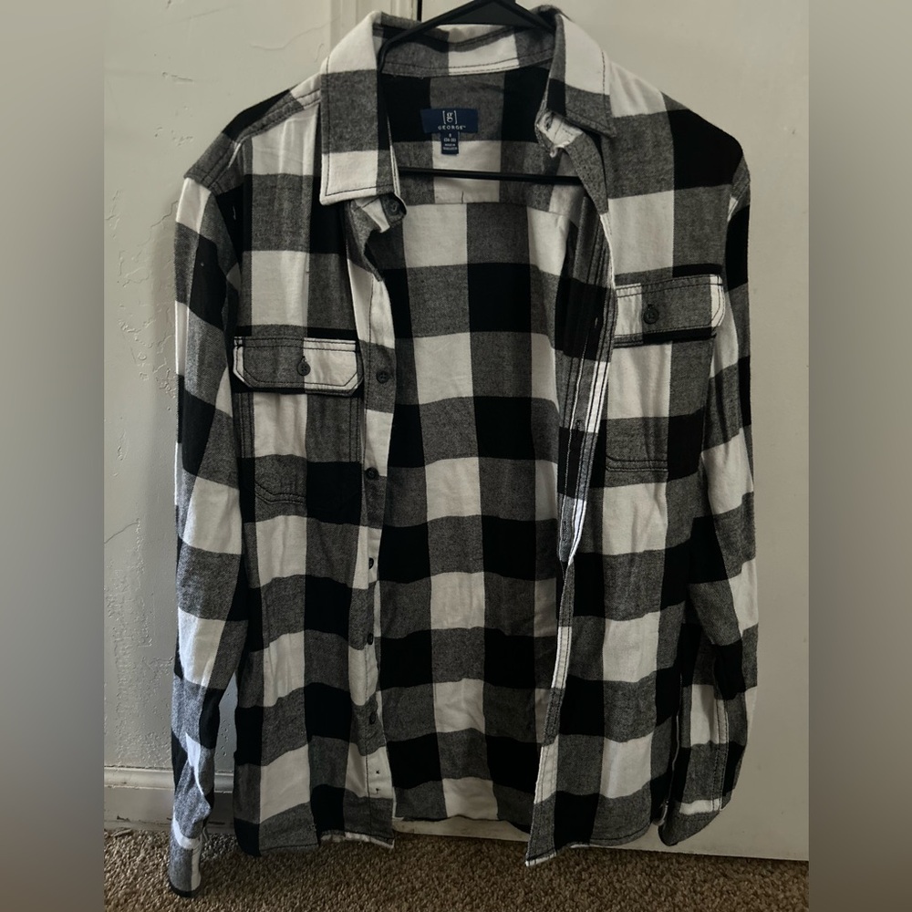 George Men's Black and White Plaid Shirt Jacket